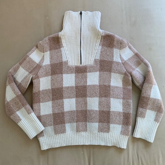 Faherty Saturday Pullover Alpaca Yak Blend Sweater Buffalo Plaid 1/4 Zip Women M - Picture 7 of 11